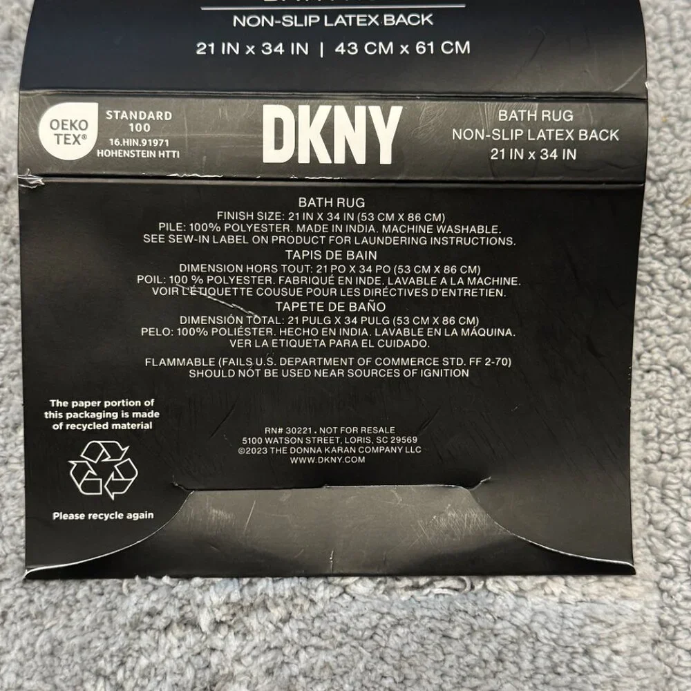 DKNY 21 x 34 Gray Non Slip Latex Back Bath Rug Mat Grey Charcoal